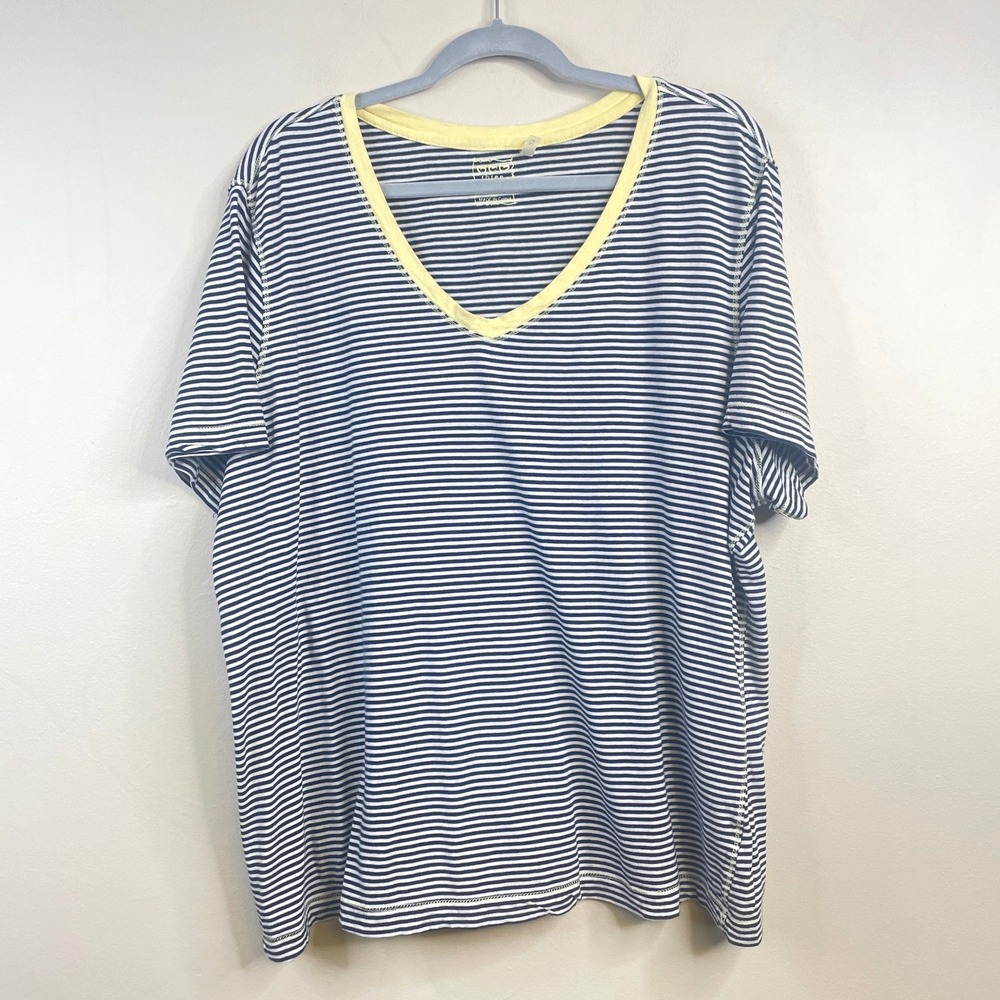 Three Hearts Preppy Nautical Top Womens 2X Striped Coastal V-Neck T-Shirt Travel
